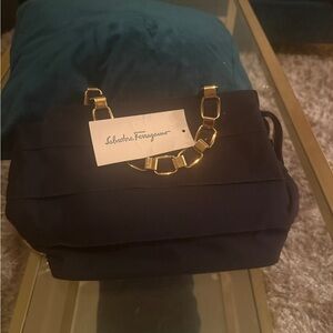 Salvatore Ferragamo Black Shoulder Bag with Gold Chain